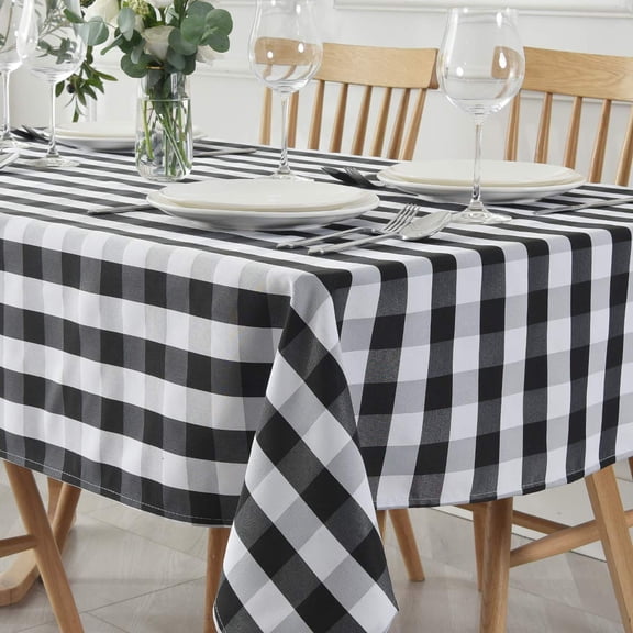 Verolix Checkered Tablecloth 60 x 60 Inch Square, Black White Gingham Table Cover, Waterproof Washable Wrinkle Resistant Polyester Fabric for Kitchen Dining Indoor Outdoor Use