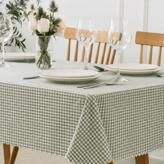 Verolix 70 x 70 inch Square Tablecloth, Featuring Sage White Gingham Pattern, Made from Polyester Fabric for Dining Kitchen Home Decor