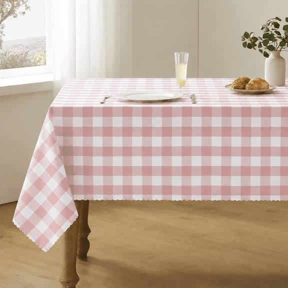 Verolix Checkered Tablecloth 60 x 60 Inch Square, Pink White Gingham Table Cover, Waterproof Washable Wrinkle Resistant Polyester Fabric for Kitchen Dining Indoor Outdoor Use