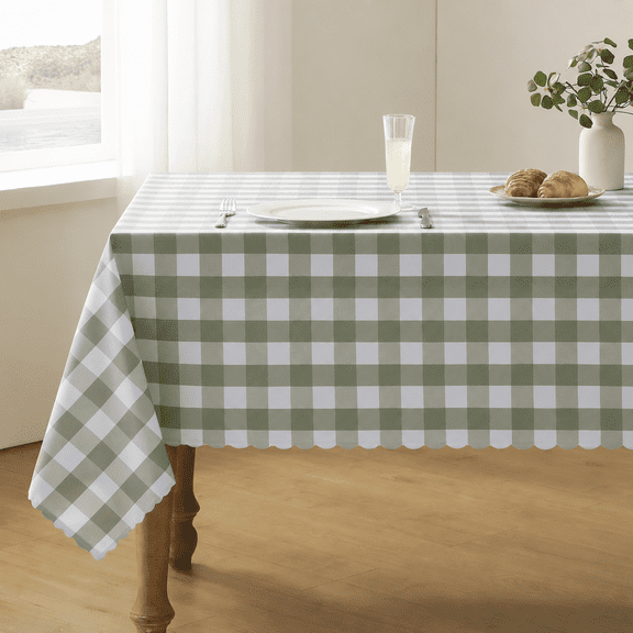 Verolix Sage Green White Gingham Square Tablecloth, 60 x 60 in, Polyester Dining Table Cover