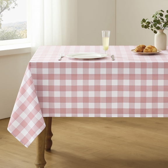 Verolix Checkered Tablecloth 60 x 60 Inch Square, Pink White Gingham Table Cover, Waterproof Washable Wrinkle Resistant Polyester Fabric for Kitchen Dining Indoor Outdoor Use