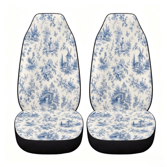 Verolix Classic Blue Toile Botanical Car Seat Covers, Front Seats Only Set of 2, Universal High Back Mesh Fabric Seat Covers for Cars, SUVs, Sedans and Vans