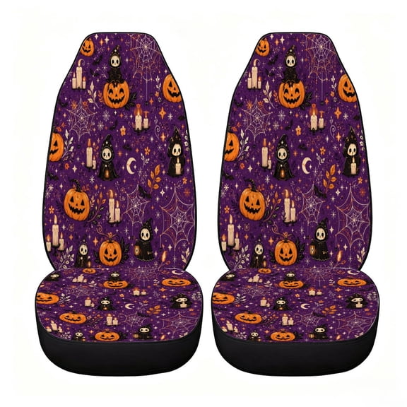Verolix Classic Purple Halloween Pumpkin Car Seat Covers, Front Seats Only Set of 2, Universal High Back Mesh Fabric Seat Covers for Cars, SUVs, Sedans and Vans