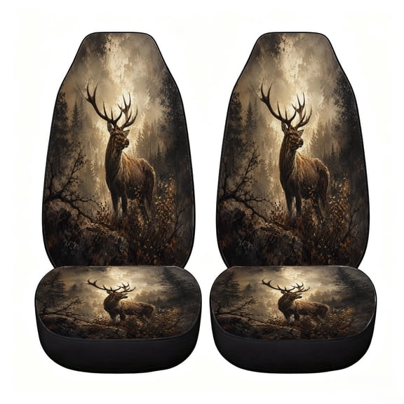 Verolix Classic Rustic Deer Forest Car Seat Covers, Front Seats Only Set of 2, Universal High Back Mesh Fabric Seat Covers for Cars, SUVs, Sedans and Vans