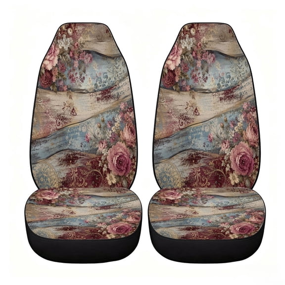 Verolix Classic Rustic Wood Rose Car Seat Covers, Front Seats Only Set of 2, Universal High Back Mesh Fabric Seat Covers for Cars, SUVs, Sedans and Vans