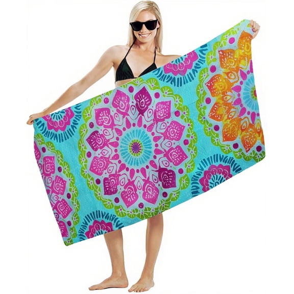 Verolix Colorful Mandala Beach Towel 28 x 56 Inch Towelcloth Quick Dry Lightweight Sand Resistant Pool Bath Towel Soft Travel Towel for Beach Vacation Swimming Camping Spa