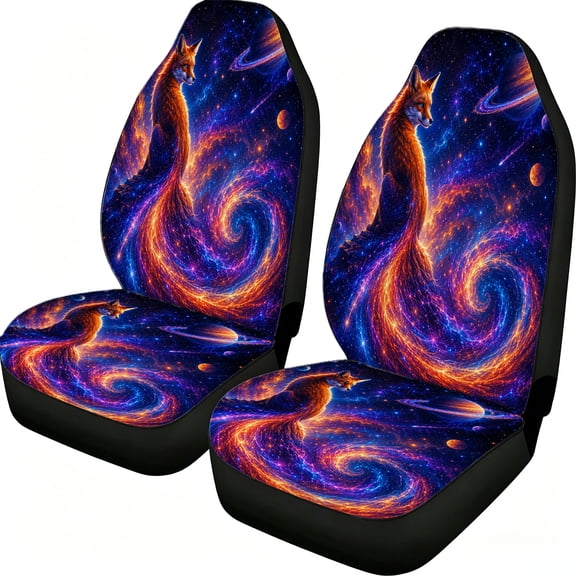 Verolix Cosmic Fox Galaxy Vortex Starlight Sky Car Seat Covers, 2-Piece Front Protectors, Breathable Mesh Fabric Universal Fit for Trucks Vans Suvs
