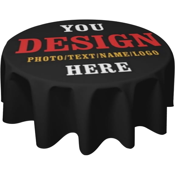 Verolix Custom Round Tablecloth 60 Inch Personalized Photo Logo Text Design, Polyester Waterproof Washable Table Cover for Dining Party Outdoor Picnic