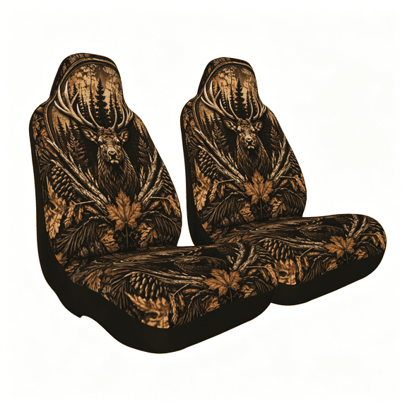Verolix Deer Forest Car Seat Covers 2 Piece Set, Rustic Wildlife Front Seat Covers for Cars SUVs Trucks Vans, Mesh Fabric Auto Seat Protectors, Wilderness Interior Decor