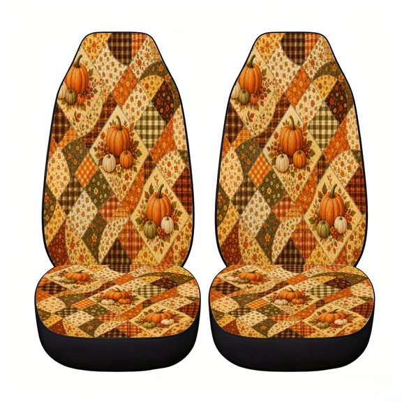 Verolix Fall Pumpkin Quilt Car Seat Covers, Front Seats Only Set of 2, Universal High Back Mesh Fabric Seat Covers for Cars, SUVs, Sedans and Vans