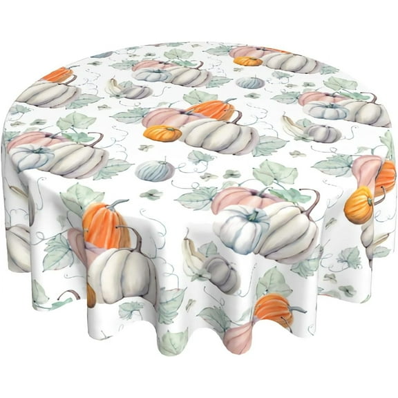 Verolix Fall Round Tablecloth 60 Inch, Pumpkin Leaf Polyester Table Cover, Waterproof Washable Wrinkle Resistant Tablecloth for Dining Outdoor Picnic Thanksgiving Party Decor