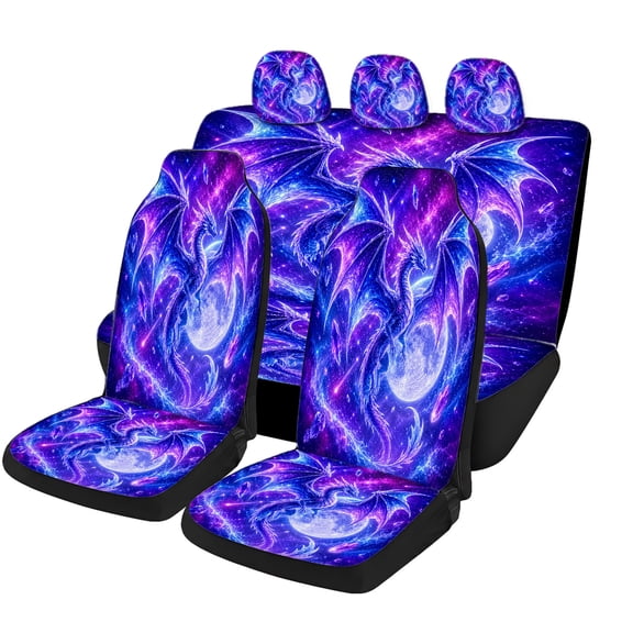 Verolix Fantasy Dragon Car Seat Covers Full Set, Purple Galaxy Moon Space Automotive Seat Covers, Breathable Mesh Fabric Universal Fit for Cars SUV Van Truck Interior Decor