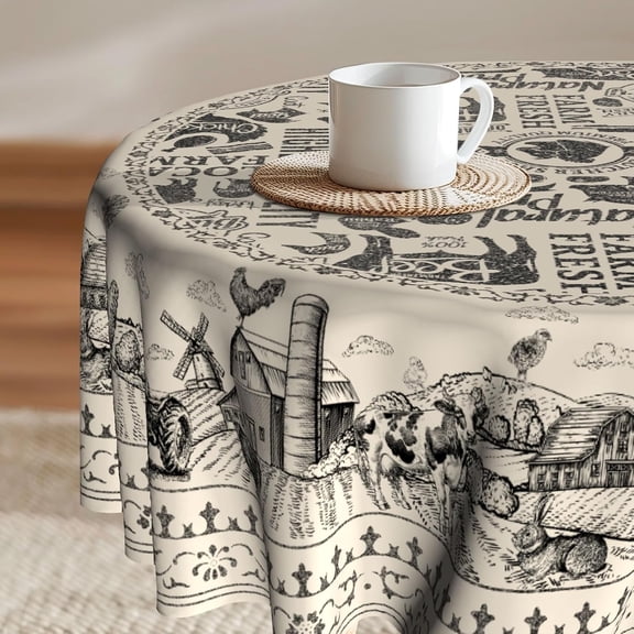 Verolix Farmhouse Round Tablecloth 60 Inch, Rustic Animal Farm Pattern Dining Table Cover for Kitchen Dining Room Indoor Outdoor