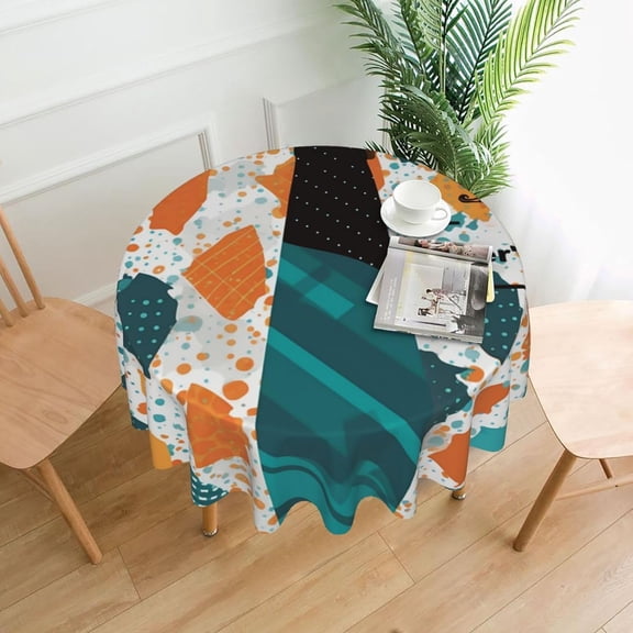 Verolix Father's Day Tie Pattern Round Tablecloth 60 Inch, Decorative Holiday Table Cover for Dining Table Celebration