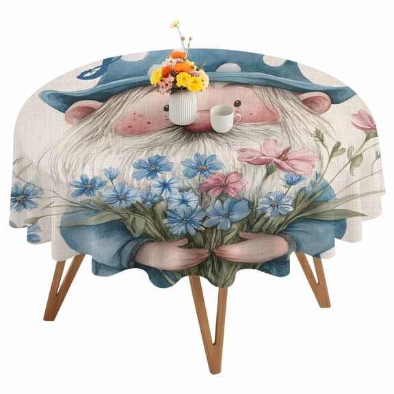Verolix Floral Gnome Round Tablecloth 60 Inch, Garden Style Decorative Table Cover for Dining Table