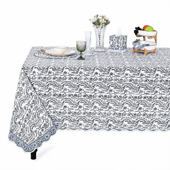 Verolix Floral Tablecloth 60 x 60 Inch Square, Blue White Pattern Table Cover, Waterproof Washable Wrinkle Resistant Polyester Fabric for Dining Kitchen Indoor Outdoor Use