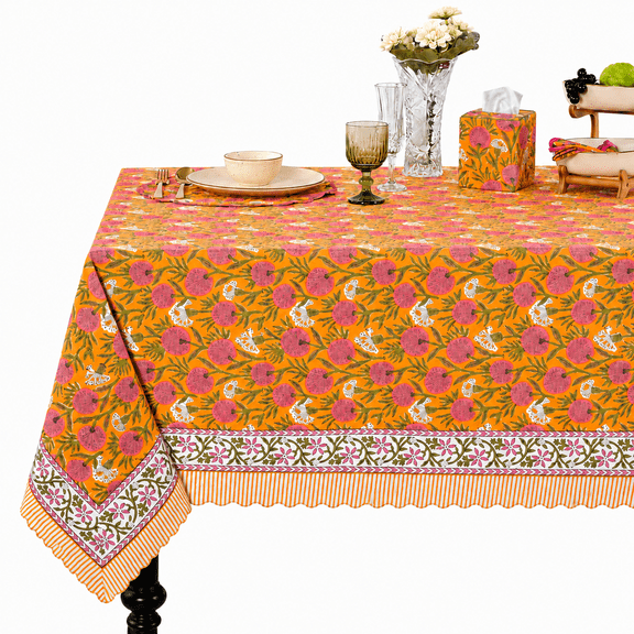 Verolix 60 inch Square Tablecloth Featuring Pink Floral Botanical Pattern Made from Polyester Fabric for Dining Kitchen Home Decor