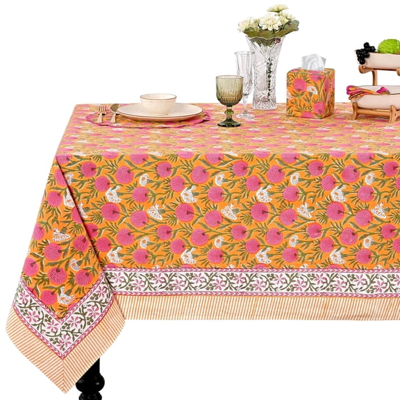 Verolix 60 inch Square Tablecloth Featuring Pink Floral Botanical Pattern Made from Polyester Fabric for Dining Kitchen Home Decor