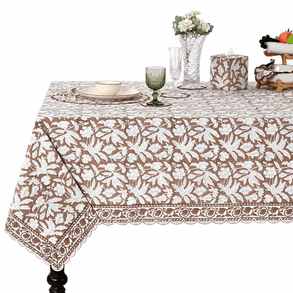 Verolix 60 x 60 inch Square Tablecloth, Oak Brown Floral Botanical Pattern, Polyester Fabric for Dining Kitchen Party Picnic Indoor Outdoor Home Decor