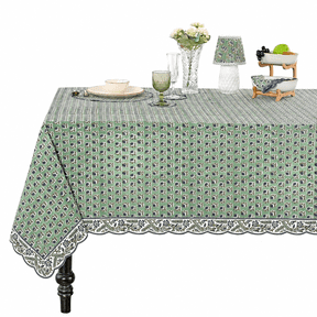 Verolix Floral Tablecloth 60 x 60 Inch Square, Waterproof Washable Wrinkle Resistant Polyester Table Cover for Dining Party Picnic, Basil Green