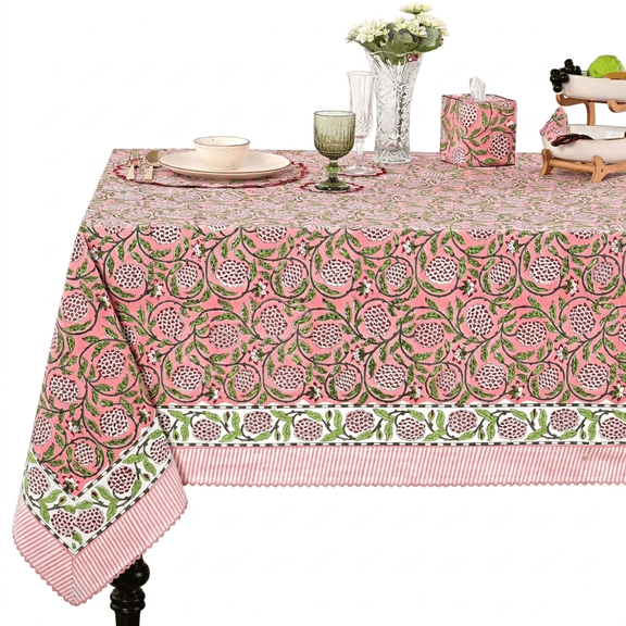 Verolix 120 x 60 inch Rectangular Tablecloth, Featuring Strawberry Pink Floral Pattern, Made from Polyester Fabric for Dining Kitchen Home Decor