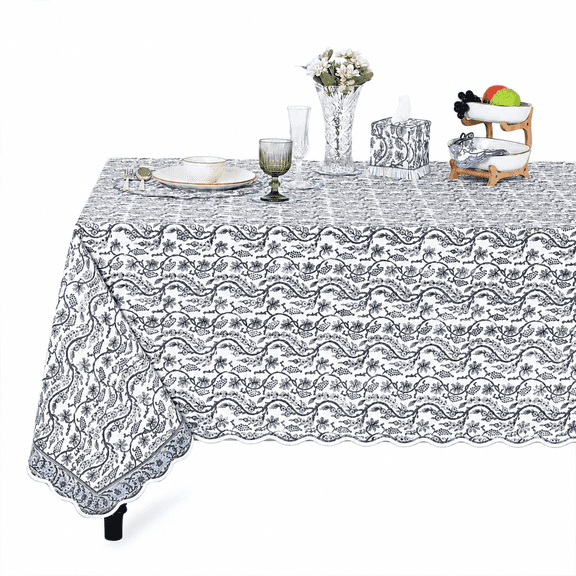 Verolix Floral Tablecloth 60 x 60 Inch Square, Blue White Pattern Table Cover, Waterproof Washable Wrinkle Resistant Polyester Fabric for Dining Kitchen Indoor Outdoor Use
