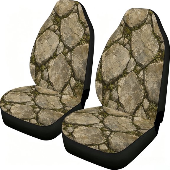 Verolix Front Car Seat Covers 2 Pack, Stone Tile Path Print Mesh Fabric Universal Fit Bucket Seat Protectors for Cars SUVs Trucks Vans, Rustic Auto Interior Accessories