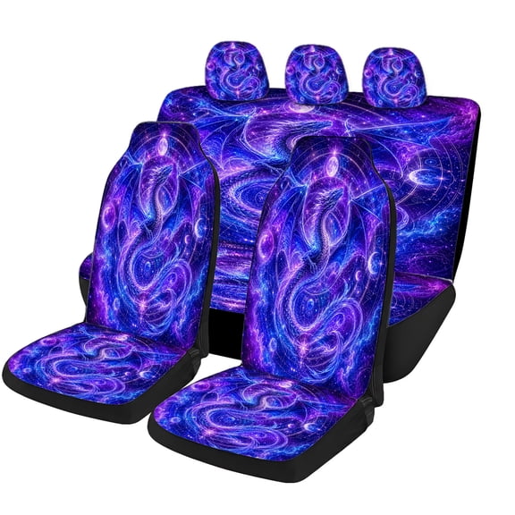Verolix Galaxy Dragon Car Seat Covers Full Set, Purple Cosmic Automotive Seat Covers with Fantasy Space Print, Breathable Mesh Fabric Universal Fit for Cars SUVs Vans Trucks