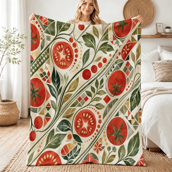 Verolix Geometric Tomato Botanical Flannel Throw Blanket, Food Lover Gift, 30" x 40"
