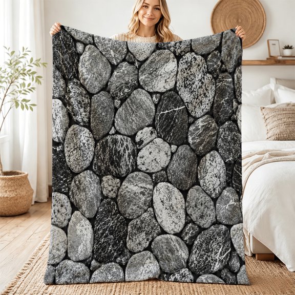 Verolix Gray Cobblestone Texture Flannel Throw Blanket for Couch and Bed, Holiday Gift, 30" x 40"