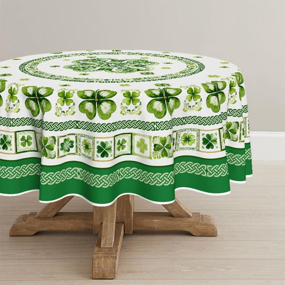 Verolix Green Clover Round Tablecloth 60 Inch, Celtic Pattern Table Cover for Dining Table Decoration