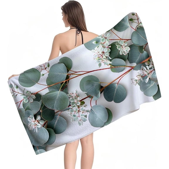 Verolix Green Leaf Floral Beach Towel 28 x 56 Inch Towelcloth Quick Dry Lightweight Bath Towel for Pool Travel Camping Spa Vacation