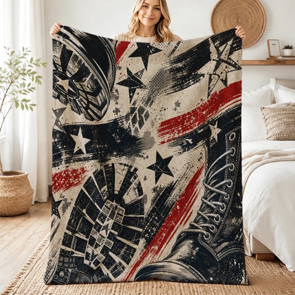 Verolix Grunge Boots Tire Tracks Flannel Throw Blanket for Couch and Bed, Holiday Gift, 30" x 40"