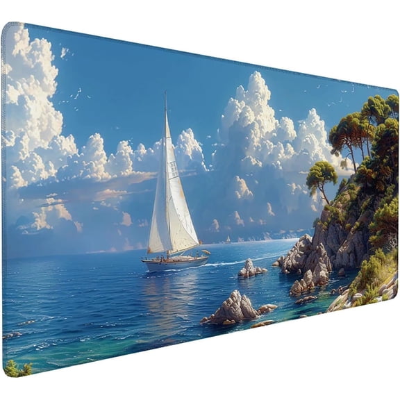 Verolix Large Mouse Pad 24 x 12 Inch, Ocean Sailing Boat Desk Mat, Scenic Landscape Extended Mouse Pad, Smooth Jiajibu Surface, Non-Slip Rubber Base Waterproof Desk Mat for Office Home