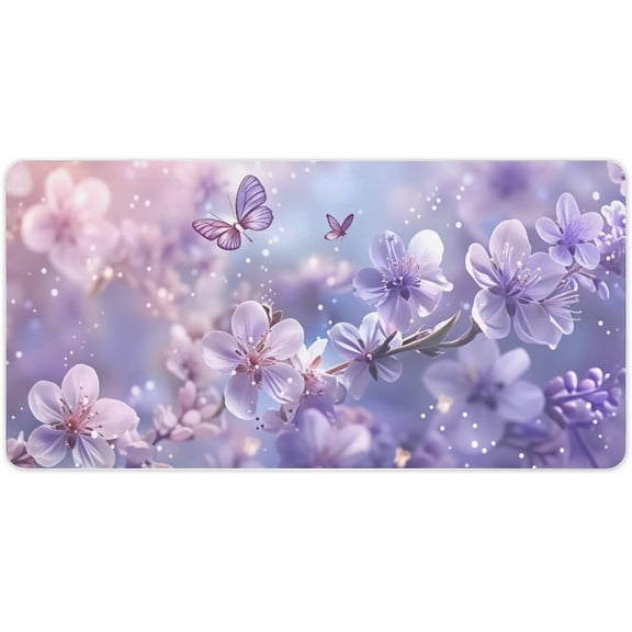 Verolix Large Mouse Pad 24 x 12 Inch, Purple Blossom Butterfly Desk Mat, Waterproof Jiajibu Surface with Non-Slip Rubber Base, Extended Keyboard Mouse Pad for Office Home Gaming Desk