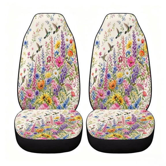 Verolix Modern Colorful Field Flower Car Seat Covers, Front Seats Only Set of 2, Universal High Back Mesh Fabric Seat Covers for Cars, SUVs, Sedans and Vans