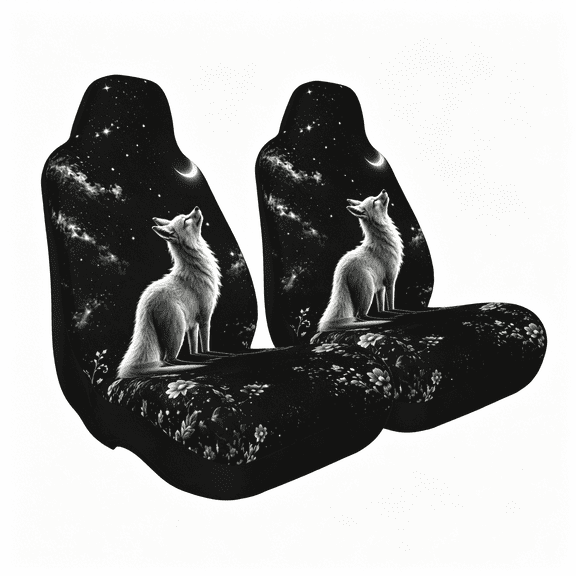Verolix Moonlit Fox Car Seat Covers 2 Pcs, Mesh Fabric Universal Fit Automotive Front Bucket Seat Protectors for Cars SUVs Trucks, Starry Night Interior Decor
