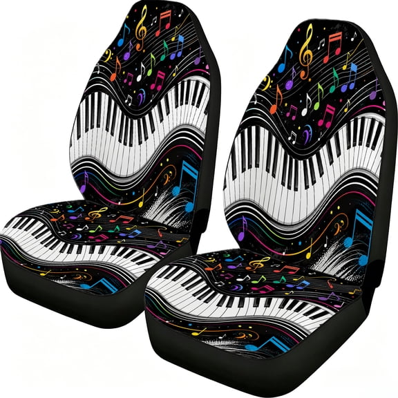 Verolix Music Notes Piano Keyboard Front Car Seat Covers 2 Pack Mesh Fabric Universal Bucket Seat Covers with Colorful Musical Staff Print for Cars Suvs Trucks Vans Auto Interior Accessories