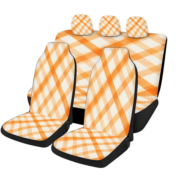 Verolix Orange Gingham Plaid Car Seat Covers Full Set, 5 Piece Universal Seat Covers with Front Seat Covers, Rear Bench Cover and Headrest Covers for Cars, SUVs, Trucks and Vans