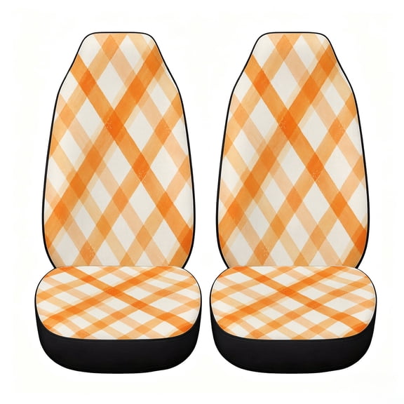 Verolix Orange Gingham Plaid Front Seat Covers, Set of 2 Universal High Back Car Seat Covers, Breathable Mesh Fabric Seat Covers for Cars, SUVs, Sedans and Vans
