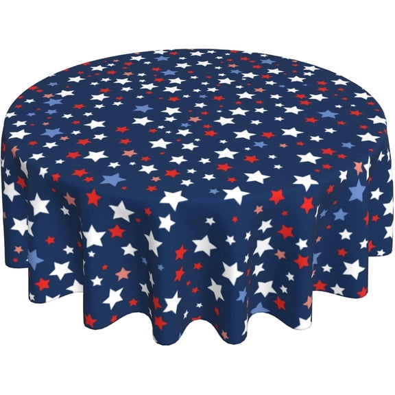 Verolix Patriotic Round Tablecloth 60 Inch, Red White Blue Star Polyester Table Cover for Holiday Dining Table Decor