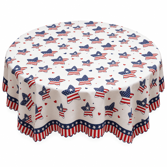 Verolix Patriotic Round Tablecloth 60 Inch, Red White Blue Stars Table Cover, Waterproof Polyester Table Cloth for 4th of July Memorial Day Party Kitchen Dining Indoor Outdoor
