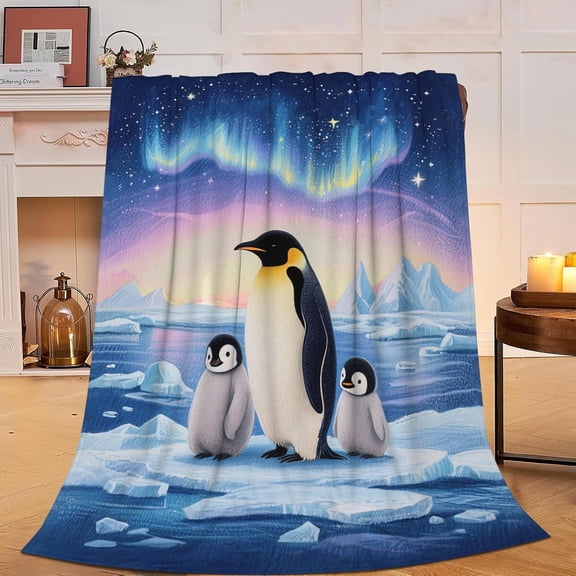 Verolix Penguin Throw Blanket, Soft Plush Fleece Animal Blanket with Arctic Scene, Lightweight Cozy Decorative Throw for Sofa Couch Bed, 40 x 50 Inches