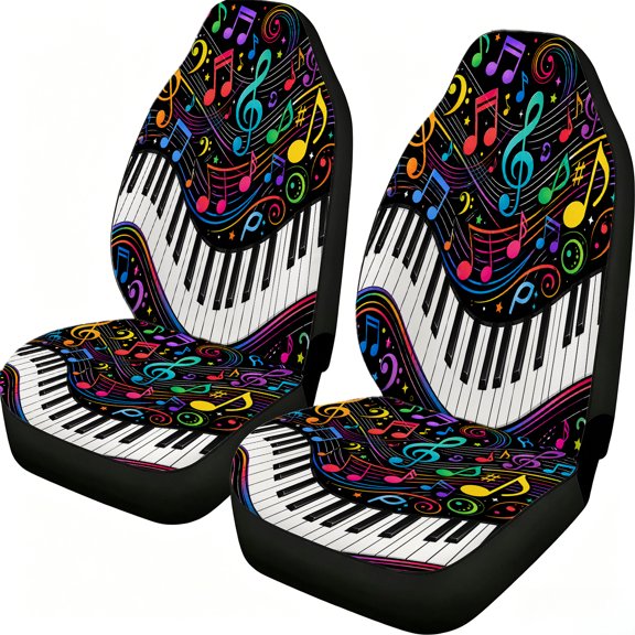 Verolix Piano Keyboard Music Notes Front Car Seat Covers 2 Pack Mesh Fabric Universal Bucket Seat Covers Colorful Staff Line Print for Cars Suvs Trucks Vans Auto Interior Accessories
