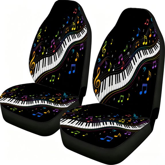 Verolix Piano Keyboard Music Notes Front Car Seat Covers 2 Pack Mesh Fabric Universal Bucket Seat Covers with Colorful Treble Clef Wave Staff Print for Cars Suvs Trucks Vans Auto Interior Accessories