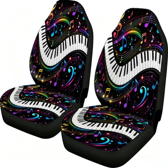 Verolix Piano Keyboard Music Notes Front Car Seat Covers 2 Pack Mesh Fabric Universal Bucket Seat Covers with Colorful Wave Staff Print for Cars Suvs Trucks Vans Easy Install Auto Interior Accessorie
