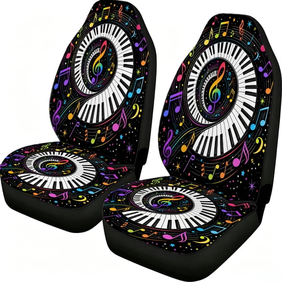 Verolix Piano Keyboard Music Notes Front Car Seat Covers 2 Pack Mesh Fabric Universal Bucket Seat Covers with Rainbow Treble Clef Musical Staff Print for Cars Suvs Trucks Vans Auto Accessories