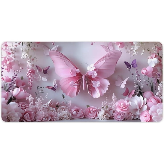 Verolix Pink Butterfly Floral Mouse Pad 24 x 12 Inch Extended Desk Mat, Large Desk Mouse Pad, Smooth Jiajibu Surface, Non-Slip Rubber Base, Waterproof Computer Desk Pad for Office Home