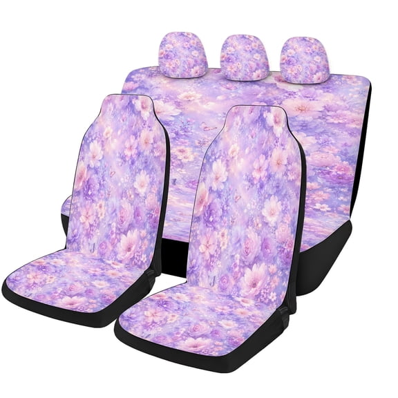Verolix Purple Hydrangea Dream Car Seat Covers Full Set of 5, Universal Auto Seat Covers with Front Seat Covers, Rear Bench Cover and Headrest Covers for Cars SUVs Trucks Vans, Interior Accessories
