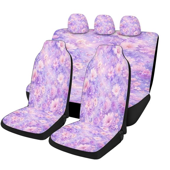 Verolix Purple Hydrangea Dream Car Seat Covers Full Set of 5, Universal Auto Seat Covers with Front Seat Covers, Rear Bench Cover and Headrest Covers for Cars SUVs Trucks Vans, Interior Accessories
